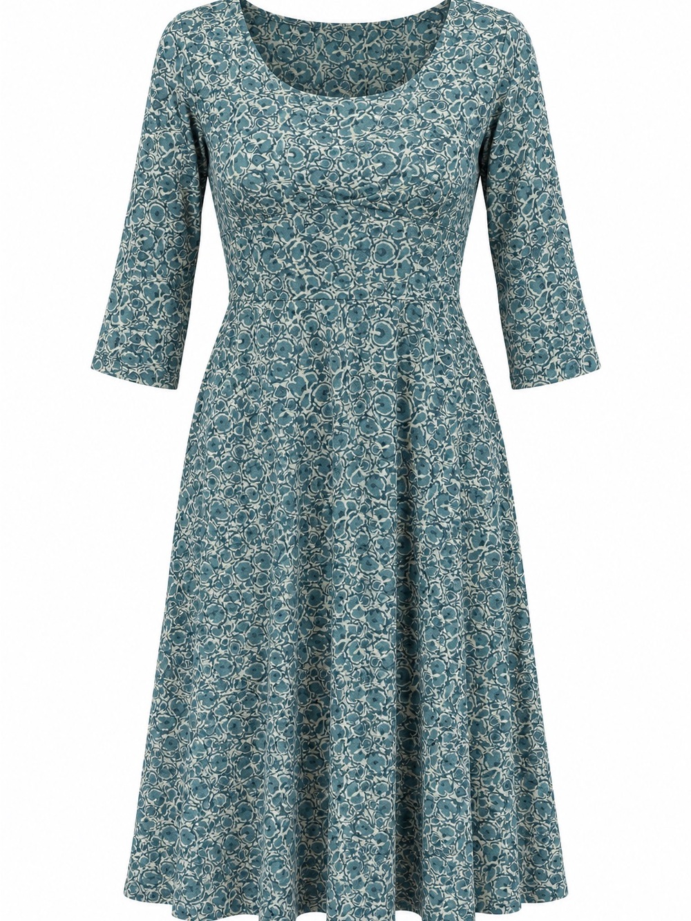 Toad&Co Teal Allover Floral-Print A-Line Dress Sz M Gorpcore Organic Cotton